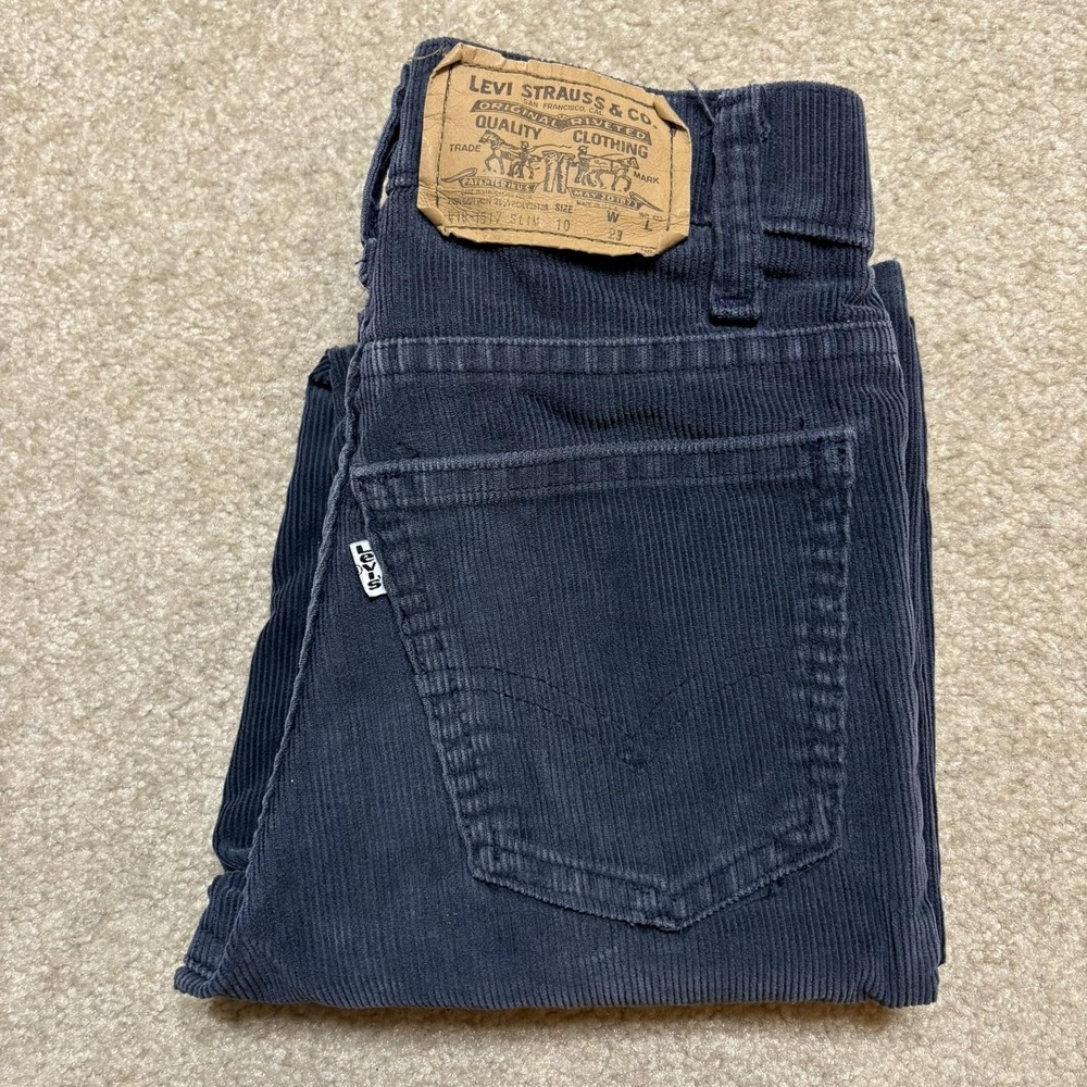 Vtg 70s Levis Corduroy Pants Kids 10 Slim 22x24 Blue Made USA Scovill Zip Cowboy
